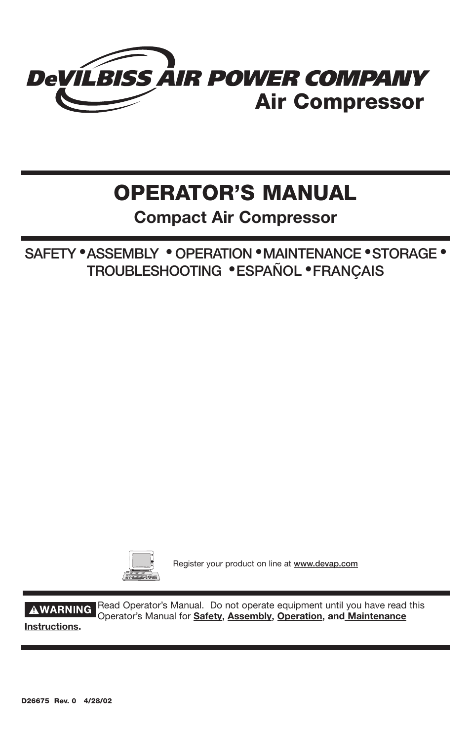 DeVillbiss Air Power Company D26675 User Manual | 14 pages