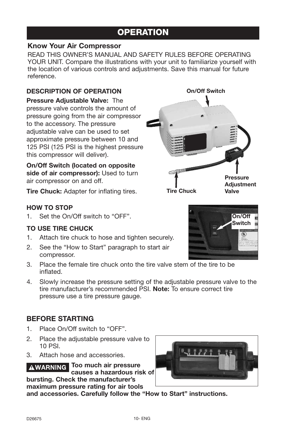 Operation | DeVillbiss Air Power Company D26675 User Manual | Page 10 / 14