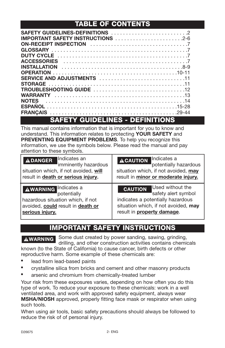 DeVillbiss Air Power Company D26675 User Manual | Page 2 / 14