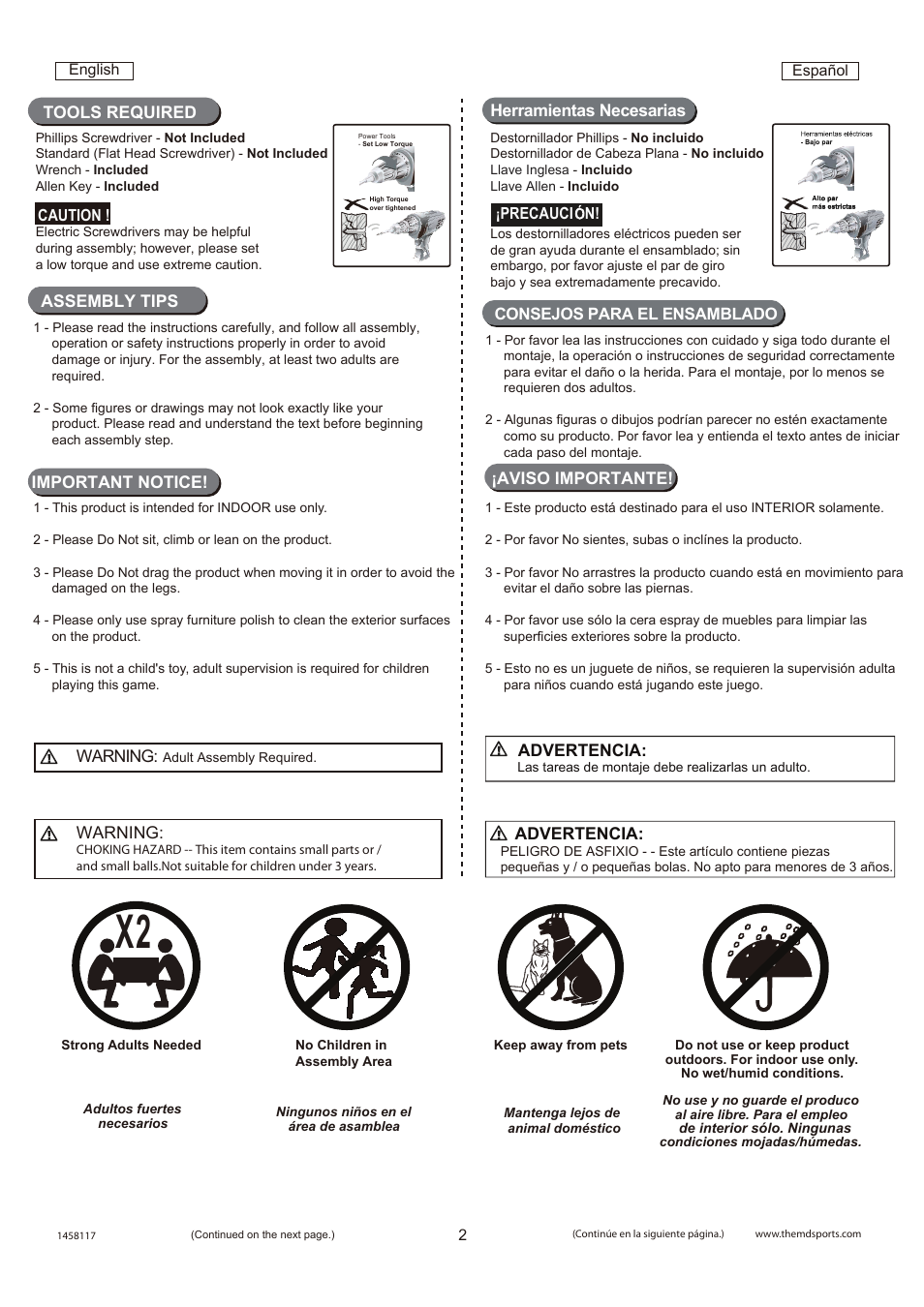 Assembly tips tools required, Warning, Important notice | Advertencia, Aviso importante | Medal Sports WM.com1458117 User Manual | Page 3 / 15