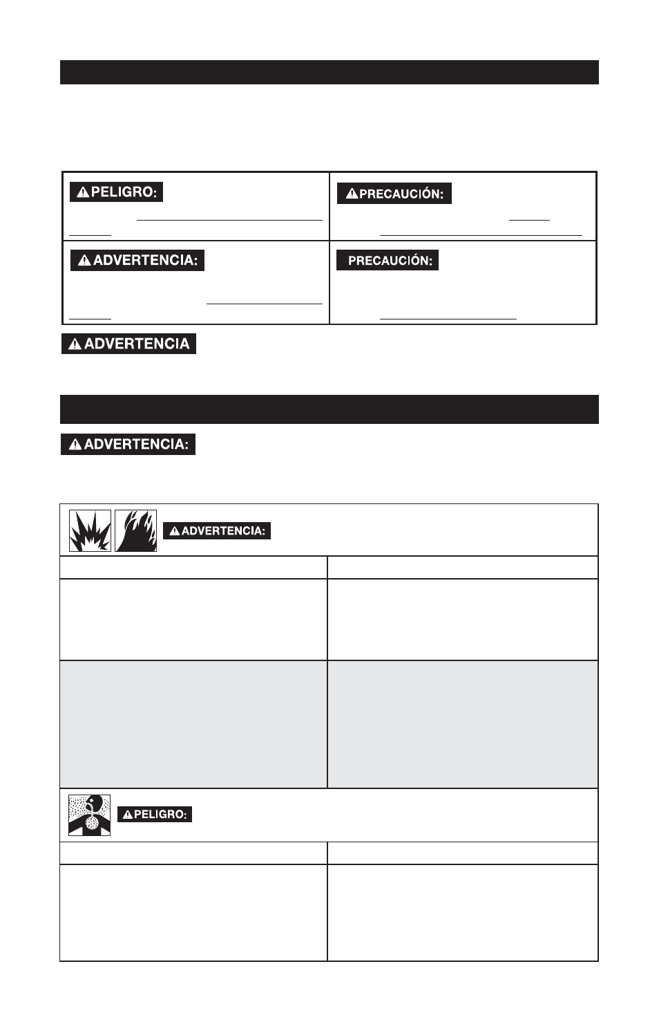 Instrucciones importantes de seguridad, Definiciones de normas de seguridad | DeVillbiss Air Power Company Excell VR1600E User Manual | Page 38 / 56