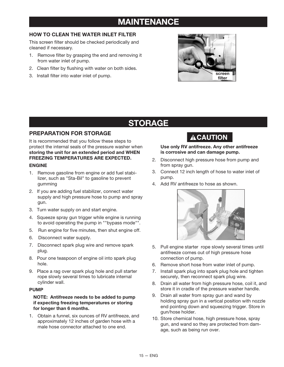 Maintenance storage | DeVillbiss Air Power Company 2225CWH User Manual | Page 15 / 20