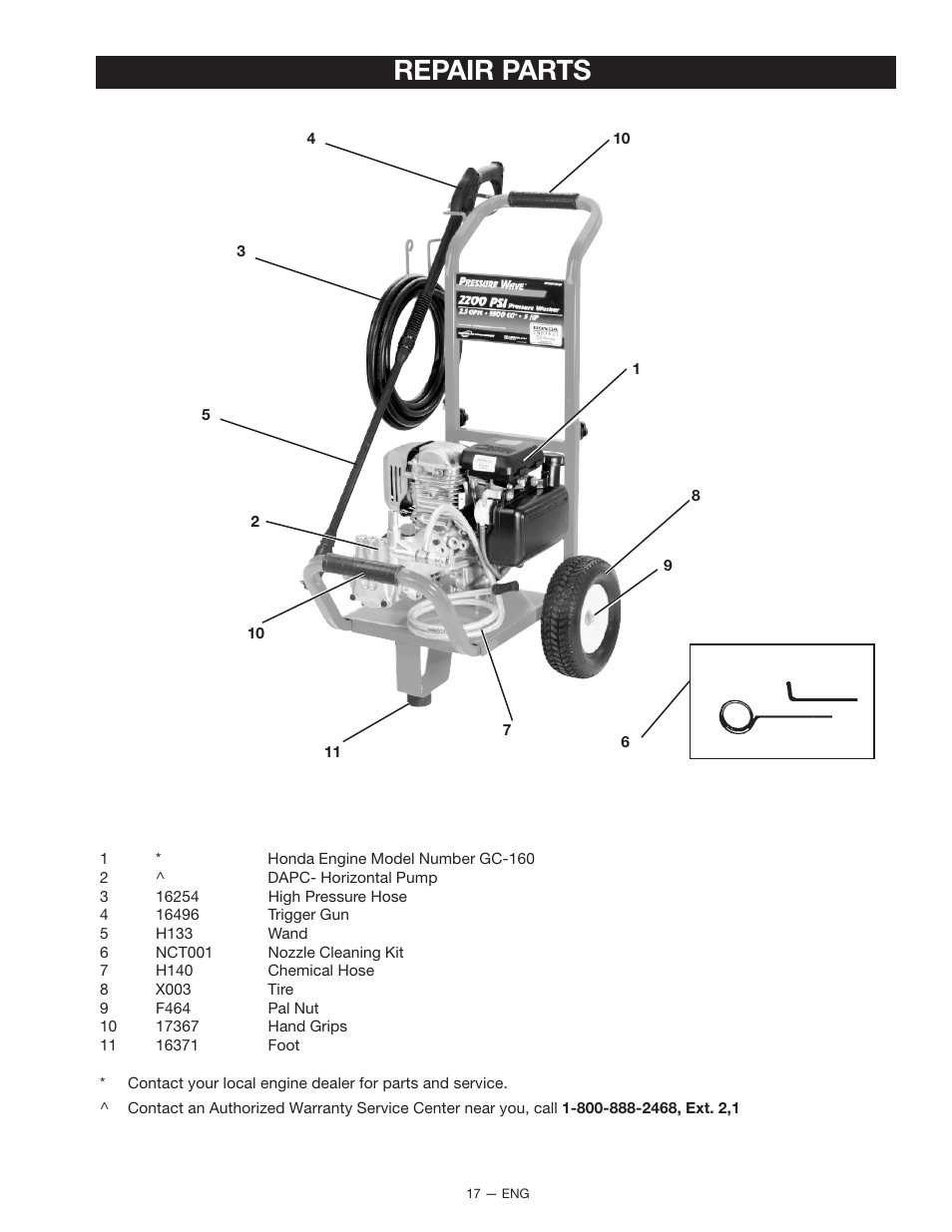 Repair parts | DeVillbiss Air Power Company 2225CWH User Manual | Page 17 / 20