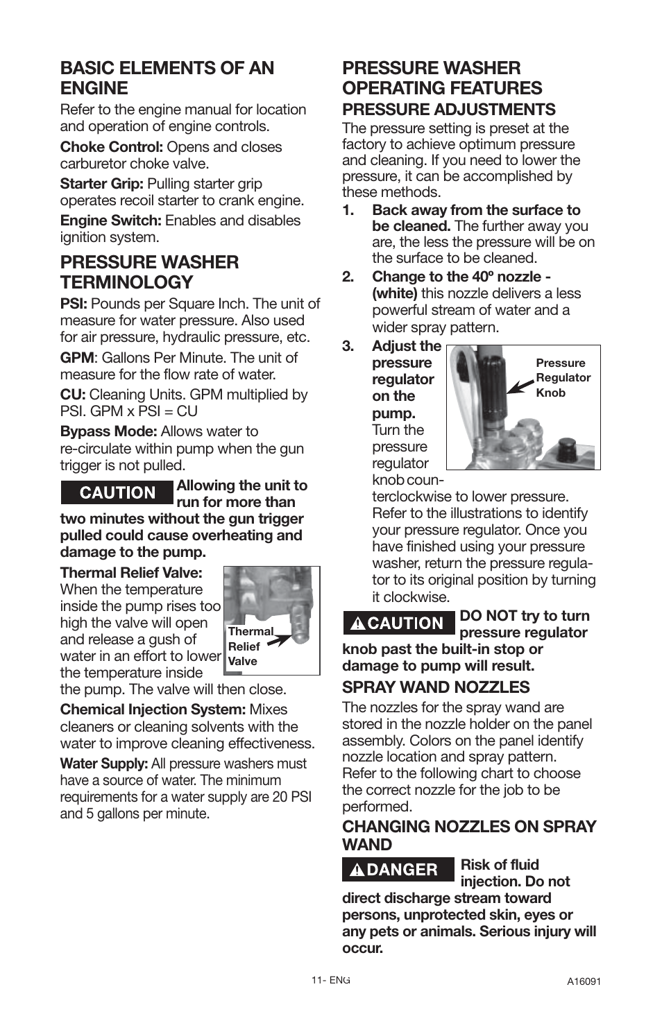 Basic elements of an engine, Pressure washer terminology, Pressure washer operating features | DeVillbiss Air Power Company Devap DVH3000 User Manual | Page 11 / 60