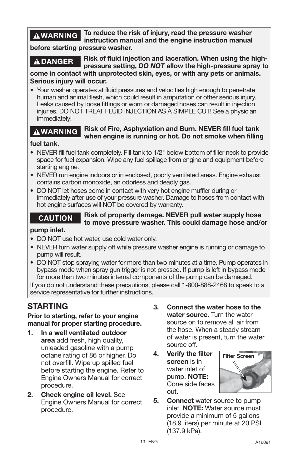 Starting | DeVillbiss Air Power Company Devap DVH3000 User Manual | Page 13 / 60