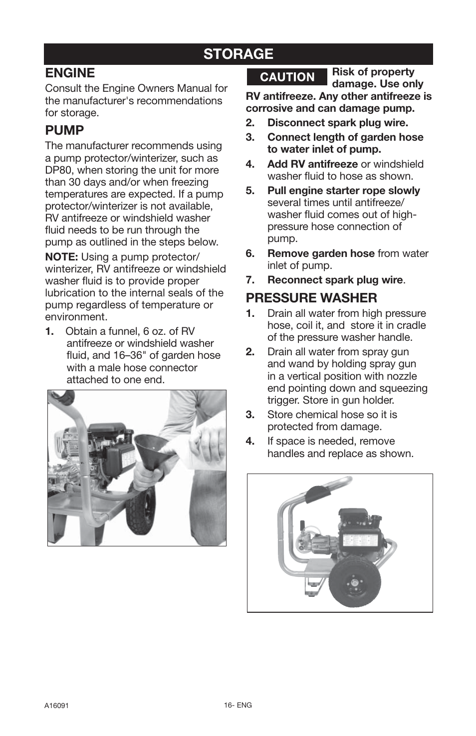 Storage, Engine, Pump | Pressure washer | DeVillbiss Air Power Company Devap DVH3000 User Manual | Page 16 / 60