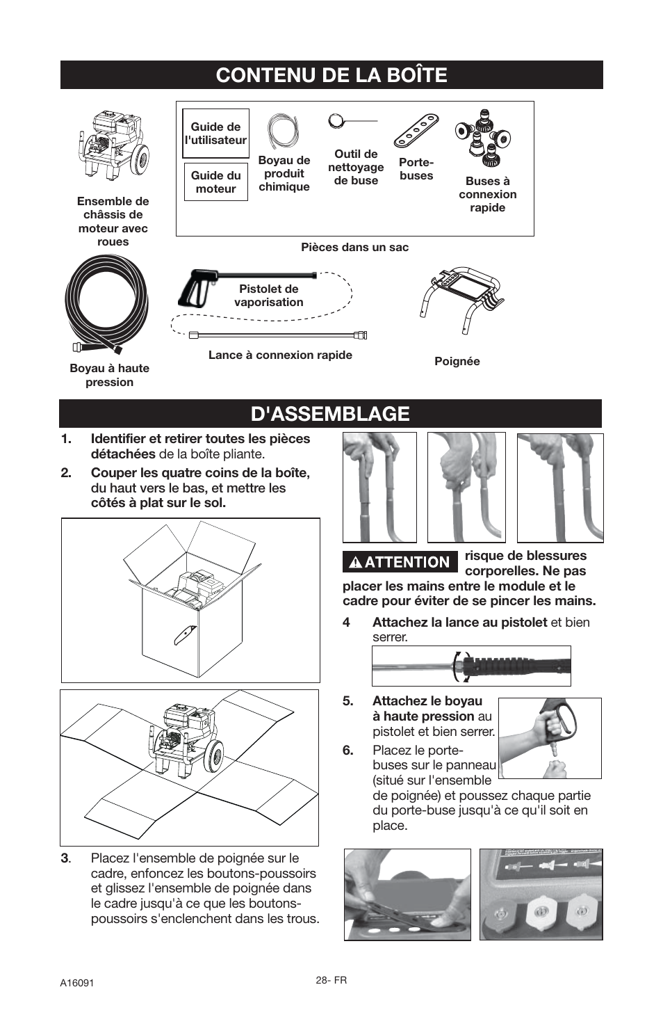 Contenu de la boîte, D'assemblage | DeVillbiss Air Power Company Devap DVH3000 User Manual | Page 28 / 60