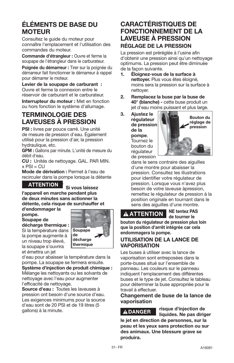 Éléments de base du moteur, Terminologie des laveuses à pression | DeVillbiss Air Power Company Devap DVH3000 User Manual | Page 31 / 60