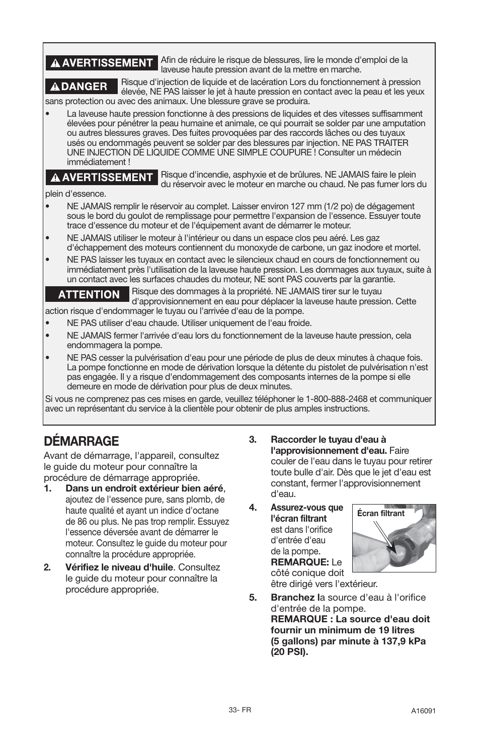 Démarrage | DeVillbiss Air Power Company Devap DVH3000 User Manual | Page 33 / 60