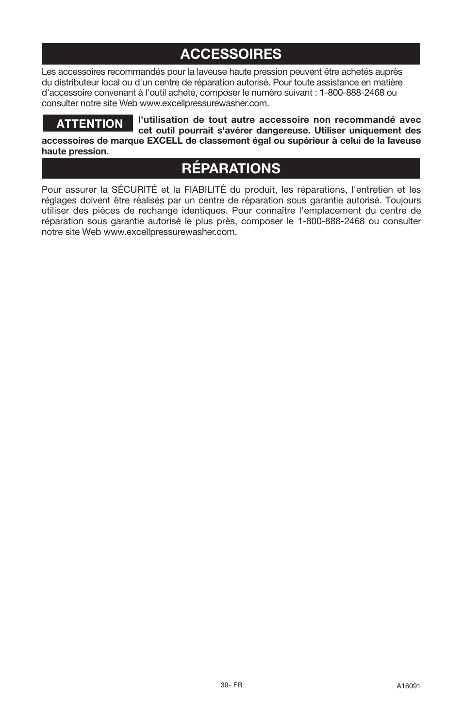 Accessoires, Réparations | DeVillbiss Air Power Company Devap DVH3000 User Manual | Page 39 / 60