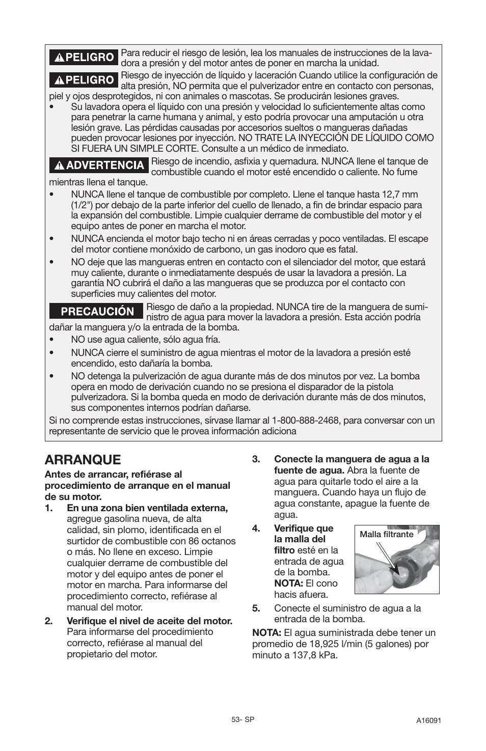 Arranque | DeVillbiss Air Power Company Devap DVH3000 User Manual | Page 53 / 60