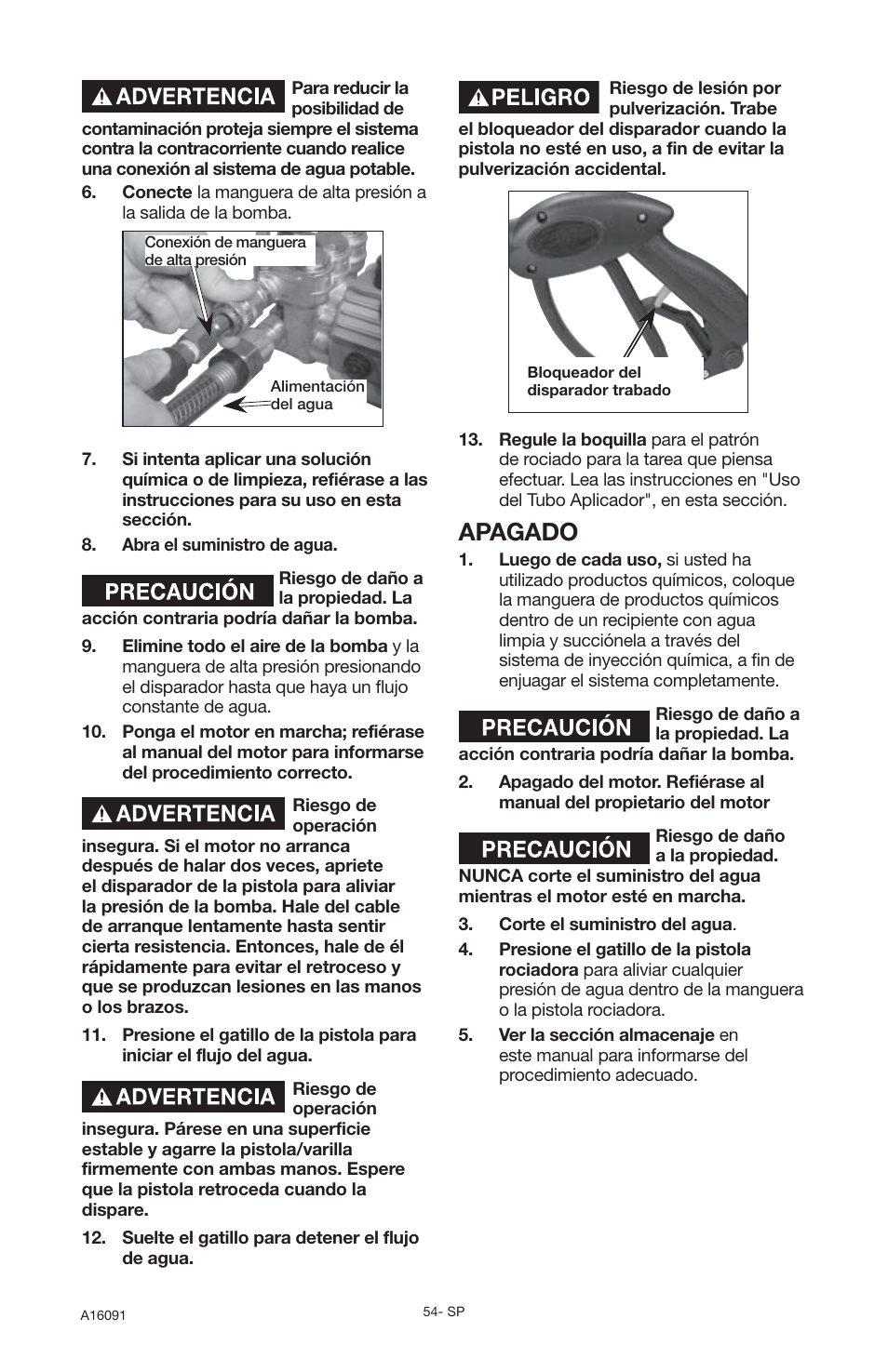 Apagado | DeVillbiss Air Power Company Devap DVH3000 User Manual | Page 54 / 60