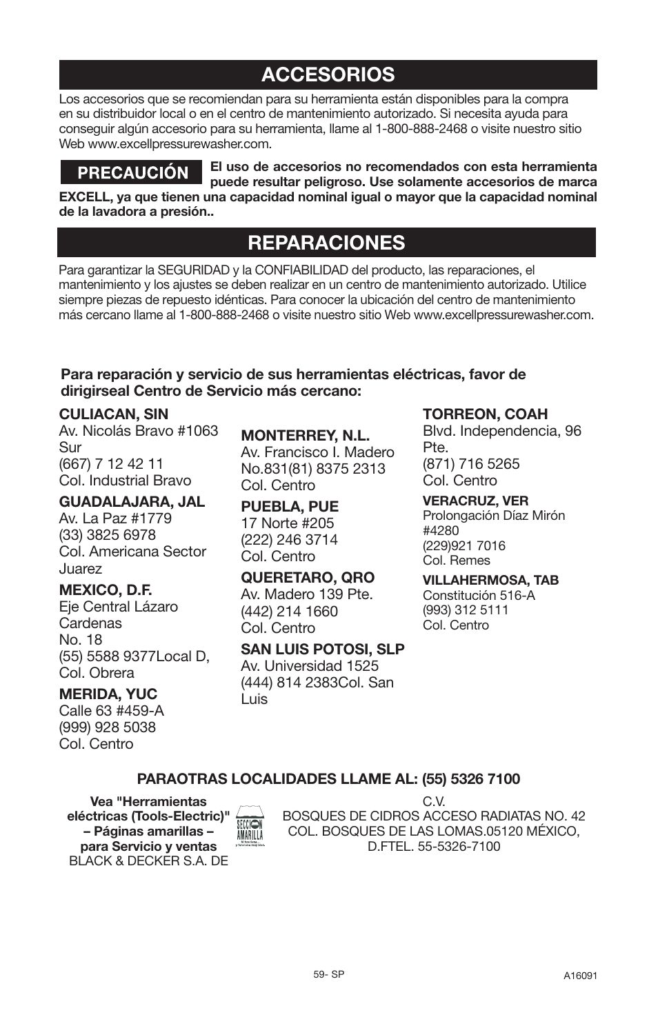 Reparaciones, Accesorios | DeVillbiss Air Power Company Devap DVH3000 User Manual | Page 59 / 60