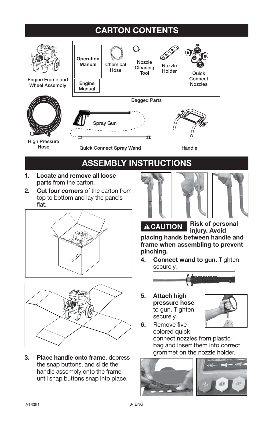 Assembly instructions carton contents | DeVillbiss Air Power Company Devap DVH3000 User Manual | Page 8 / 60