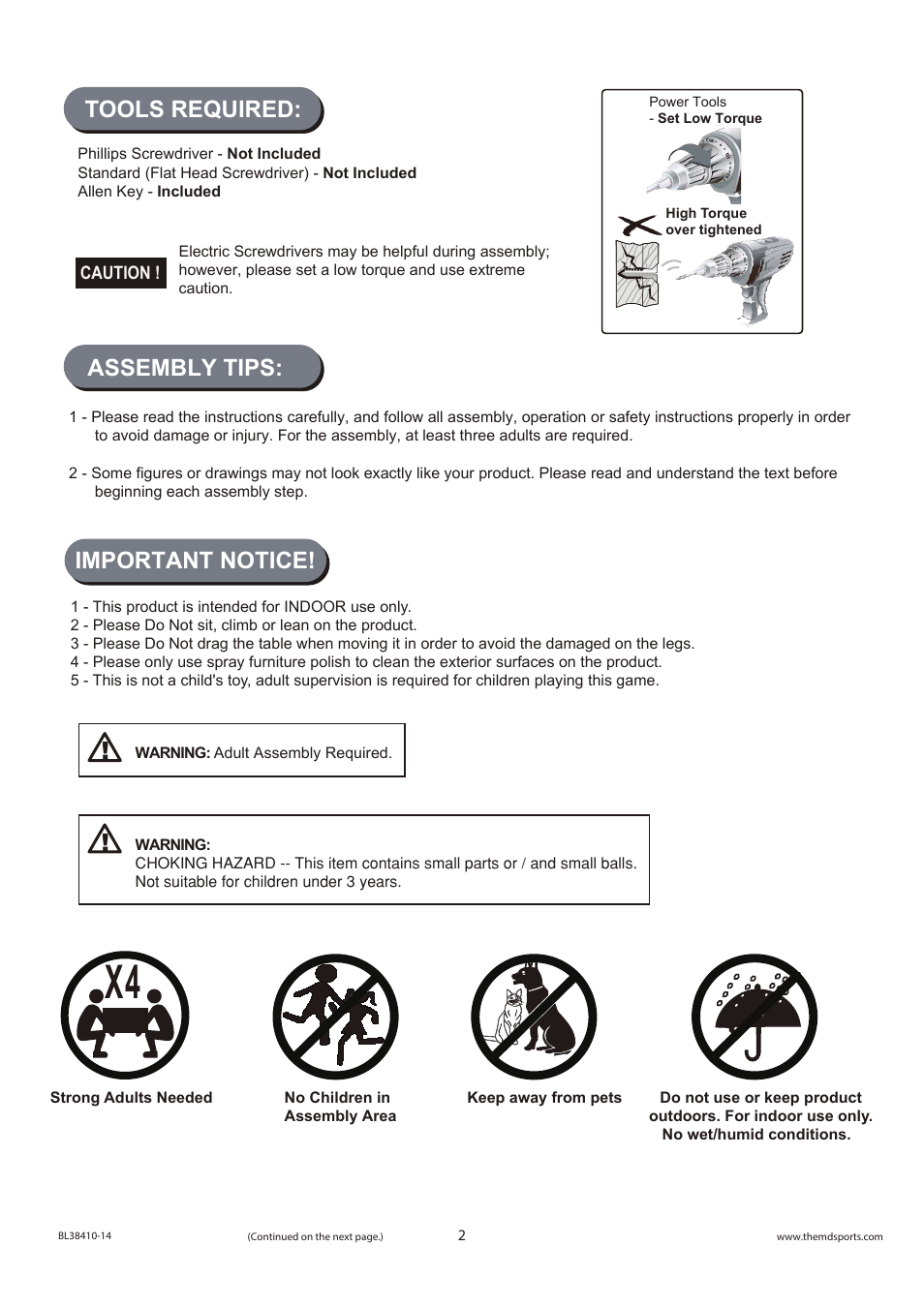 Tools required, Assembly tips, Important notice | Medal Sports BL38410-14 User Manual | Page 3 / 8