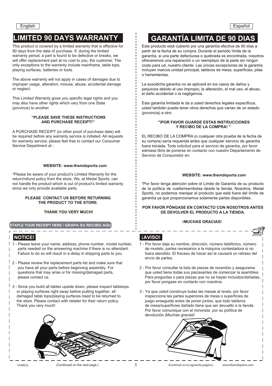 Notice, Aviso | Medal Sports SH1439023 User Manual | Page 2 / 10