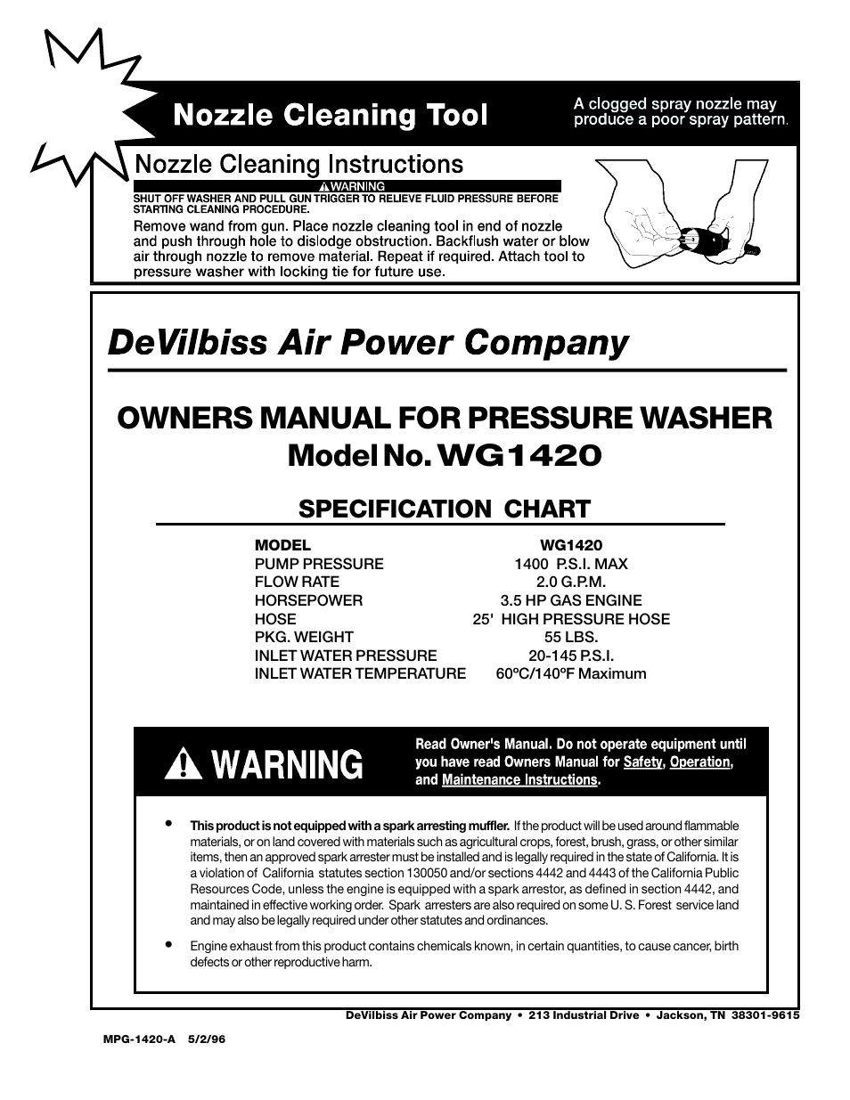 DeVillbiss Air Power Company WG1420 User Manual | 14 pages