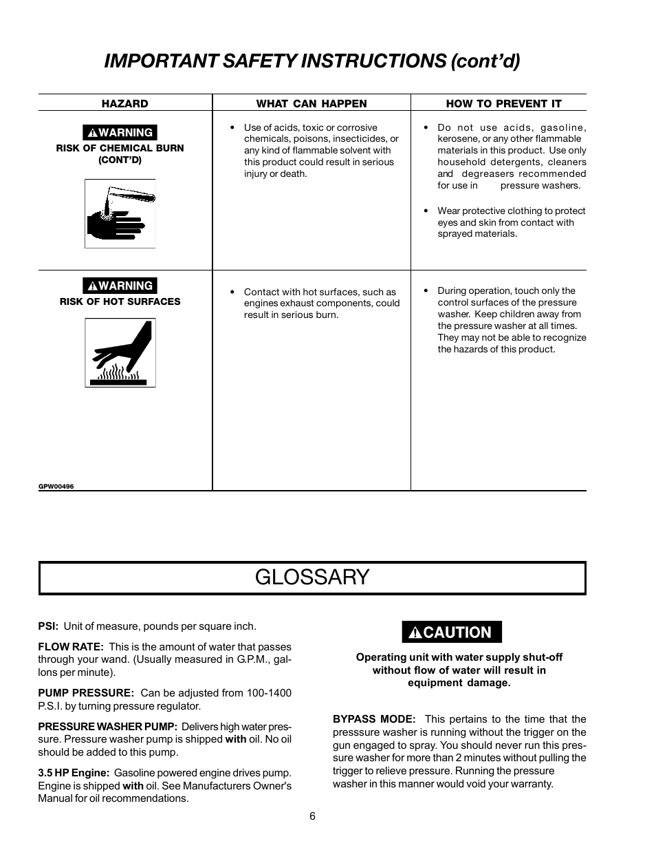 Glossary, Important safety instructions (cont’d) | DeVillbiss Air Power Company WG1420 User Manual | Page 6 / 14