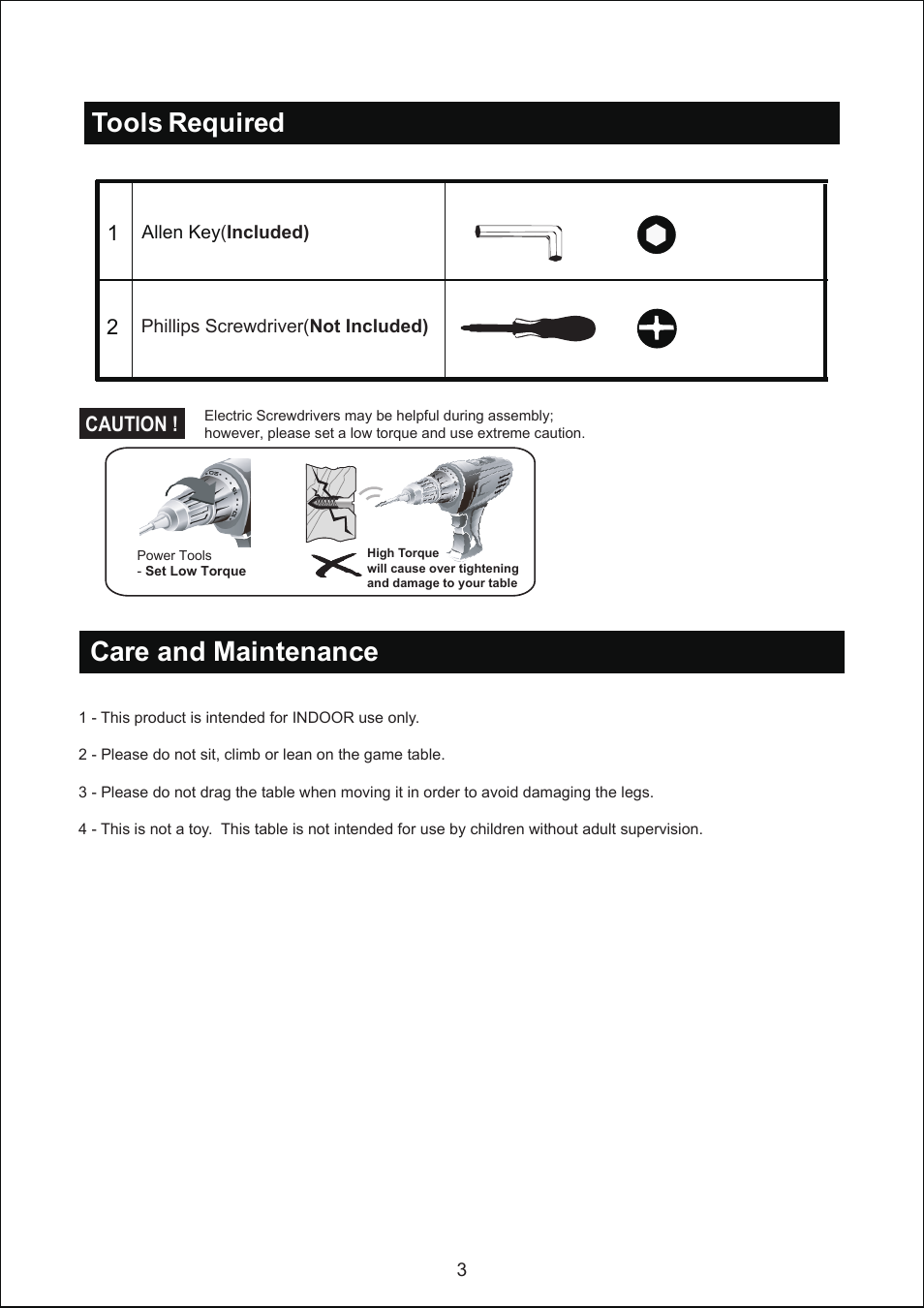 Care and maintenance, Tools required, Caution | Medal Sports YSLSUIG3003/AC25800 User Manual | Page 4 / 13