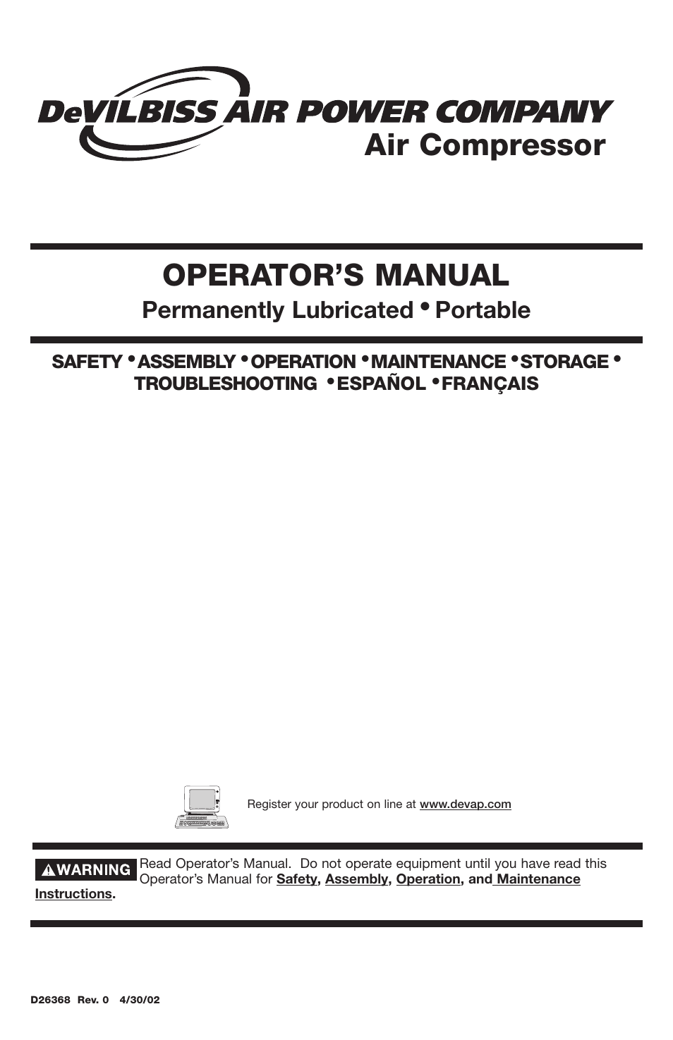 DeVillbiss Air Power Company D26368 User Manual | 24 pages