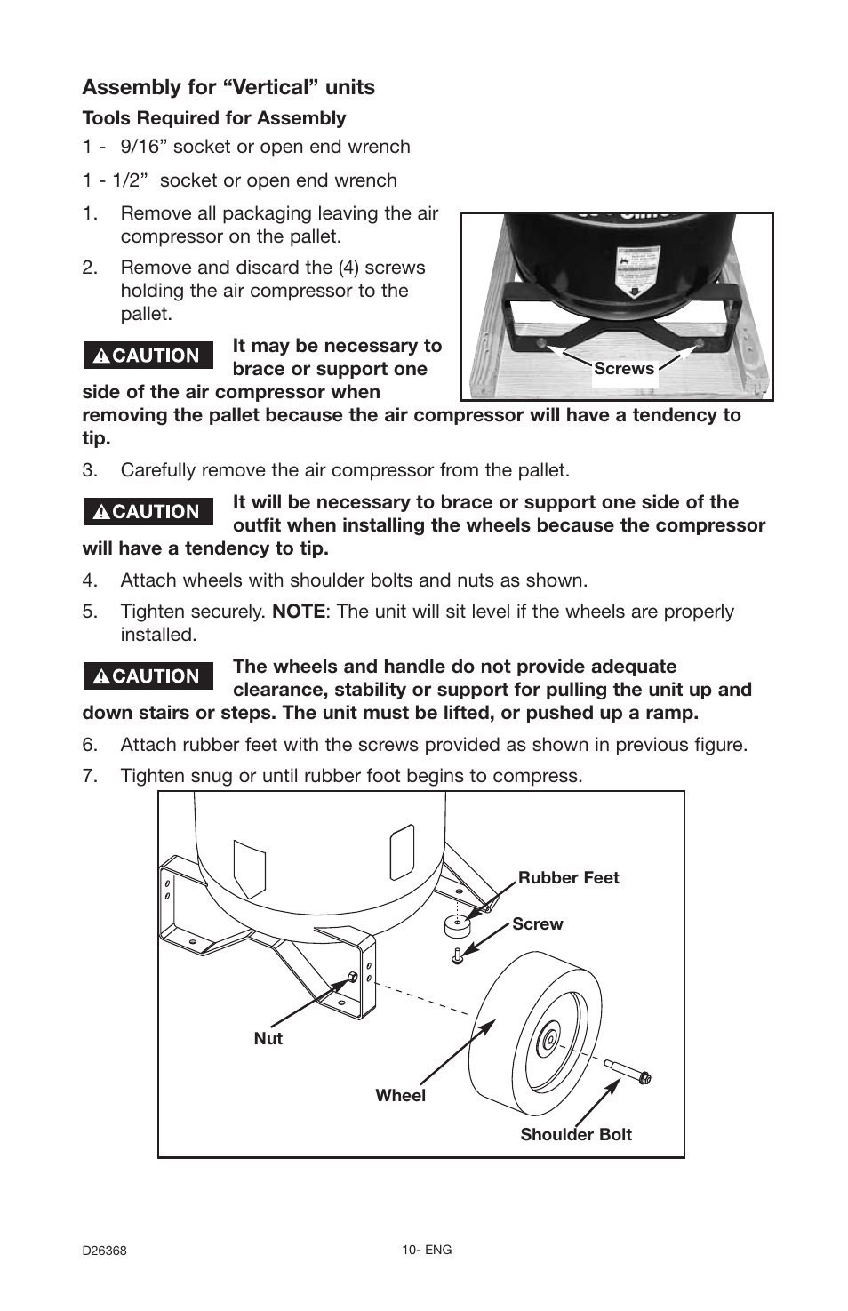 Assembly for “vertical” units | DeVillbiss Air Power Company D26368 User Manual | Page 10 / 24