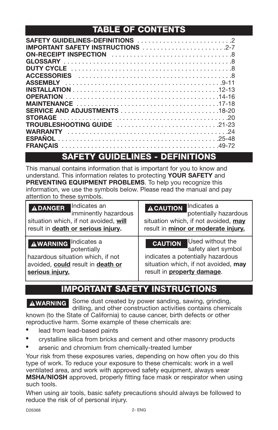 DeVillbiss Air Power Company D26368 User Manual | Page 2 / 24