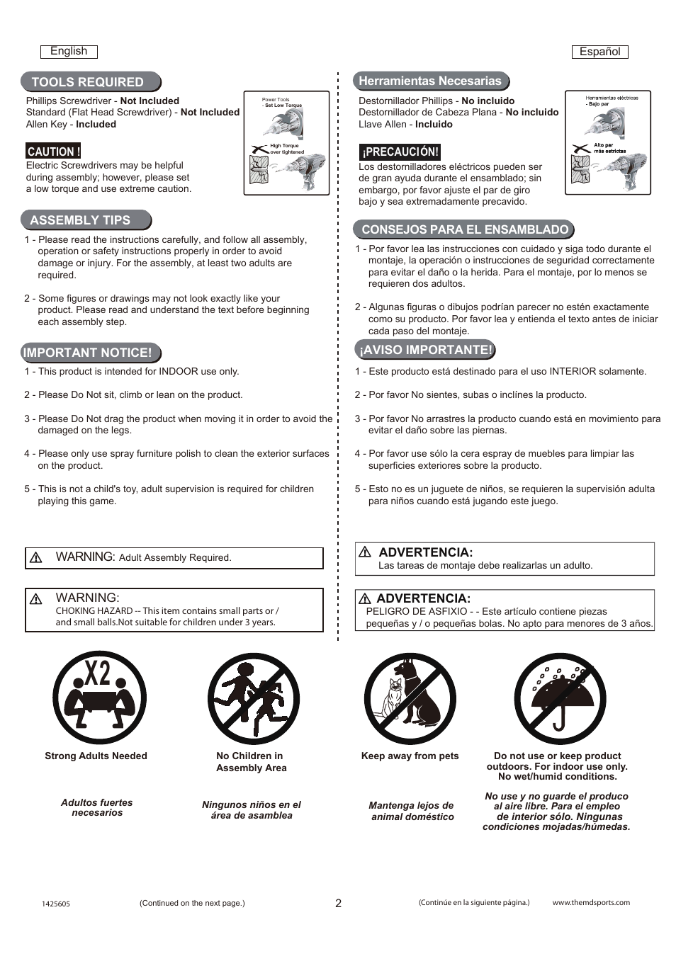 Assembly tips tools required, Important notice, Warning | Advertencia, Aviso importante | Medal Sports SMUS1425605 User Manual | Page 3 / 10