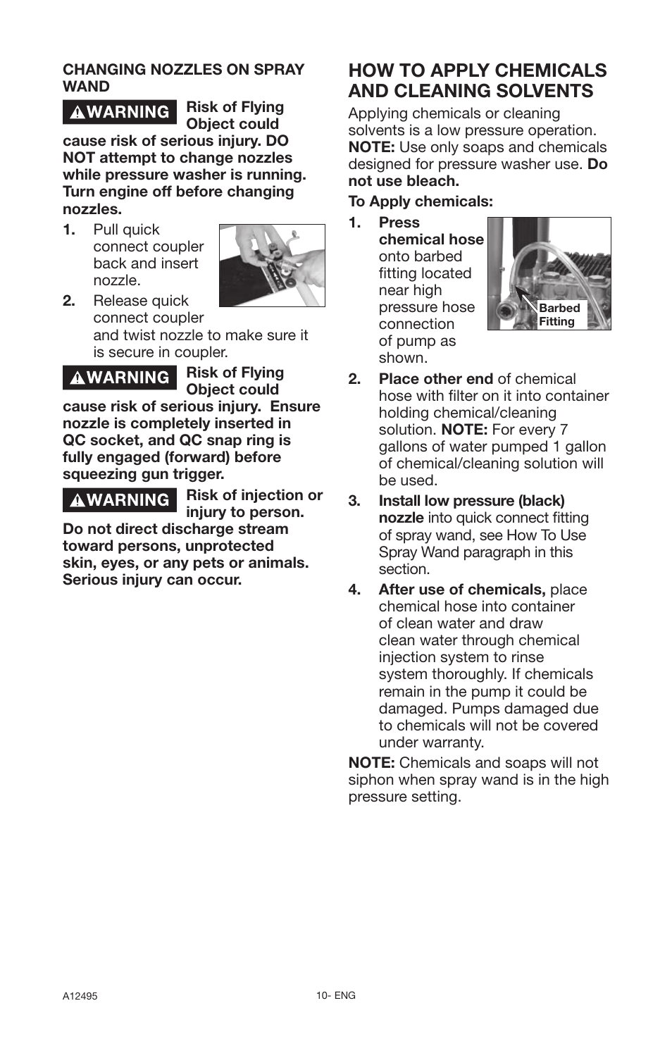 How to apply chemicals and cleaning solvents | DeVillbiss Air Power Company Pressure Wave A12495 User Manual | Page 10 / 56