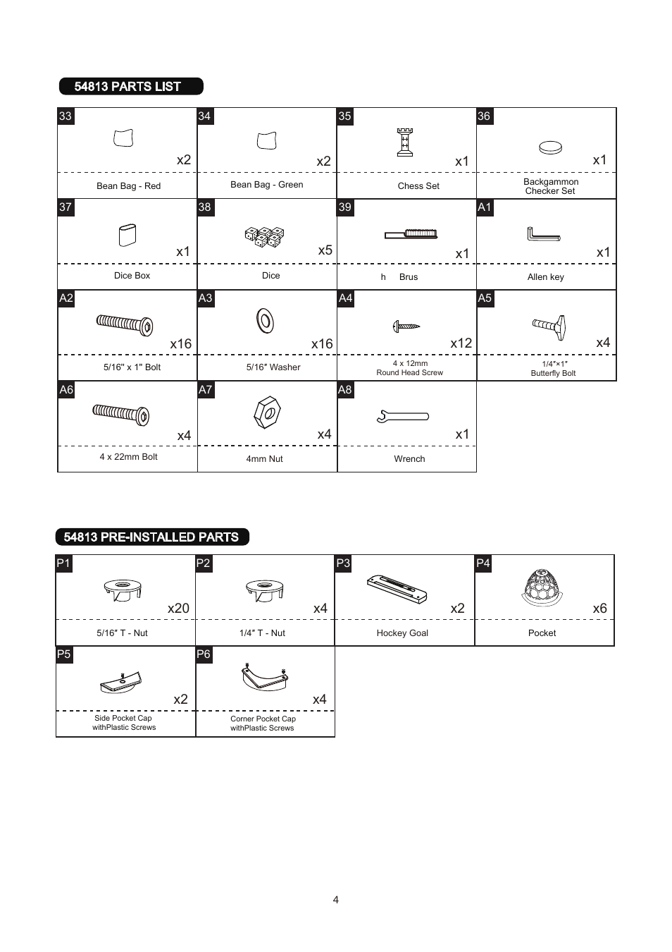 X20 x4 x2, X12 x4, X2 x4 x1 | Medal Sports BL54813 User Manual | Page 5 / 9