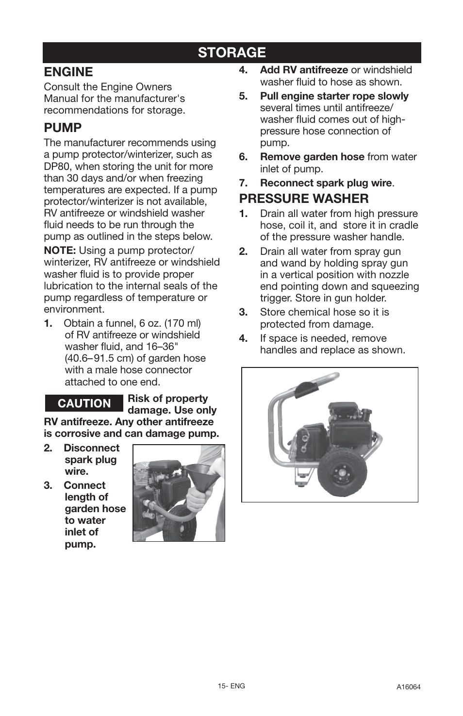 Storage, Engine, Pump | Pressure washer | DeVillbiss Air Power Company DVH2600 User Manual | Page 15 / 56