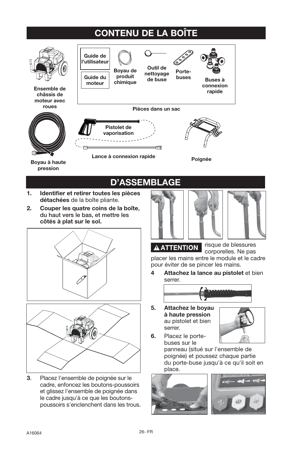 Contenu de la boîte, D’assemblage | DeVillbiss Air Power Company DVH2600 User Manual | Page 26 / 56