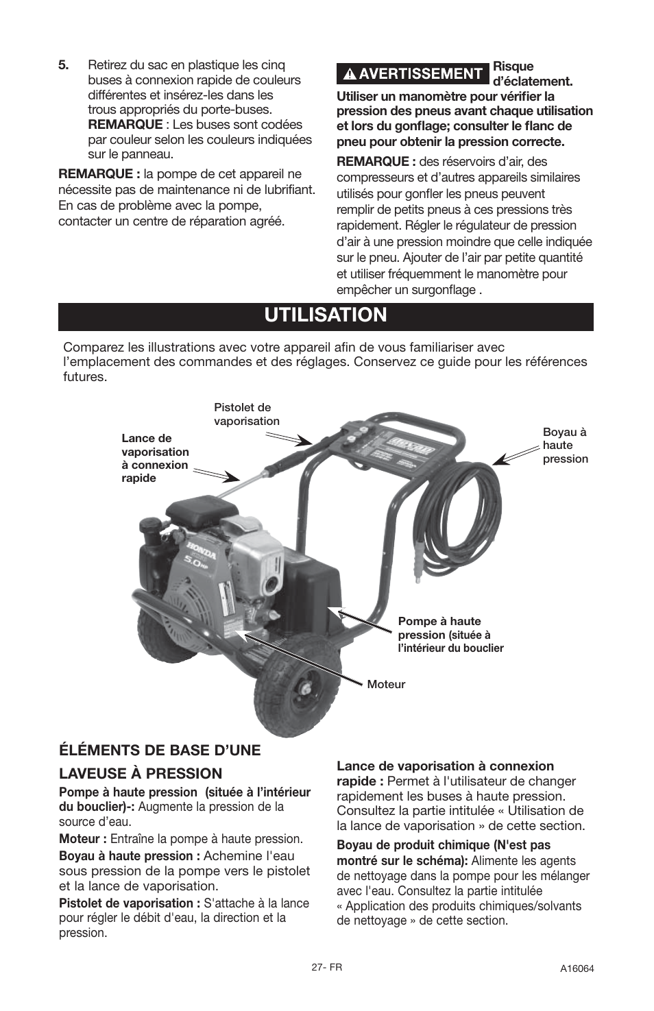 Utilisation | DeVillbiss Air Power Company DVH2600 User Manual | Page 27 / 56