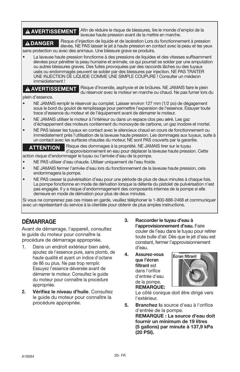 Démarrage | DeVillbiss Air Power Company DVH2600 User Manual | Page 30 / 56