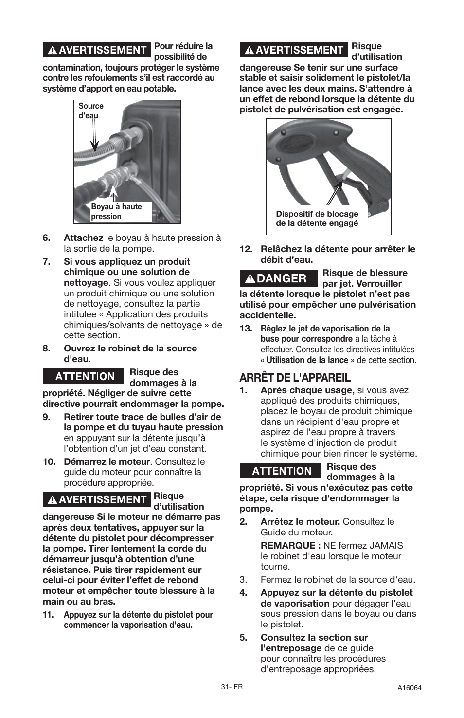 Arrêt de l'appareil | DeVillbiss Air Power Company DVH2600 User Manual | Page 31 / 56