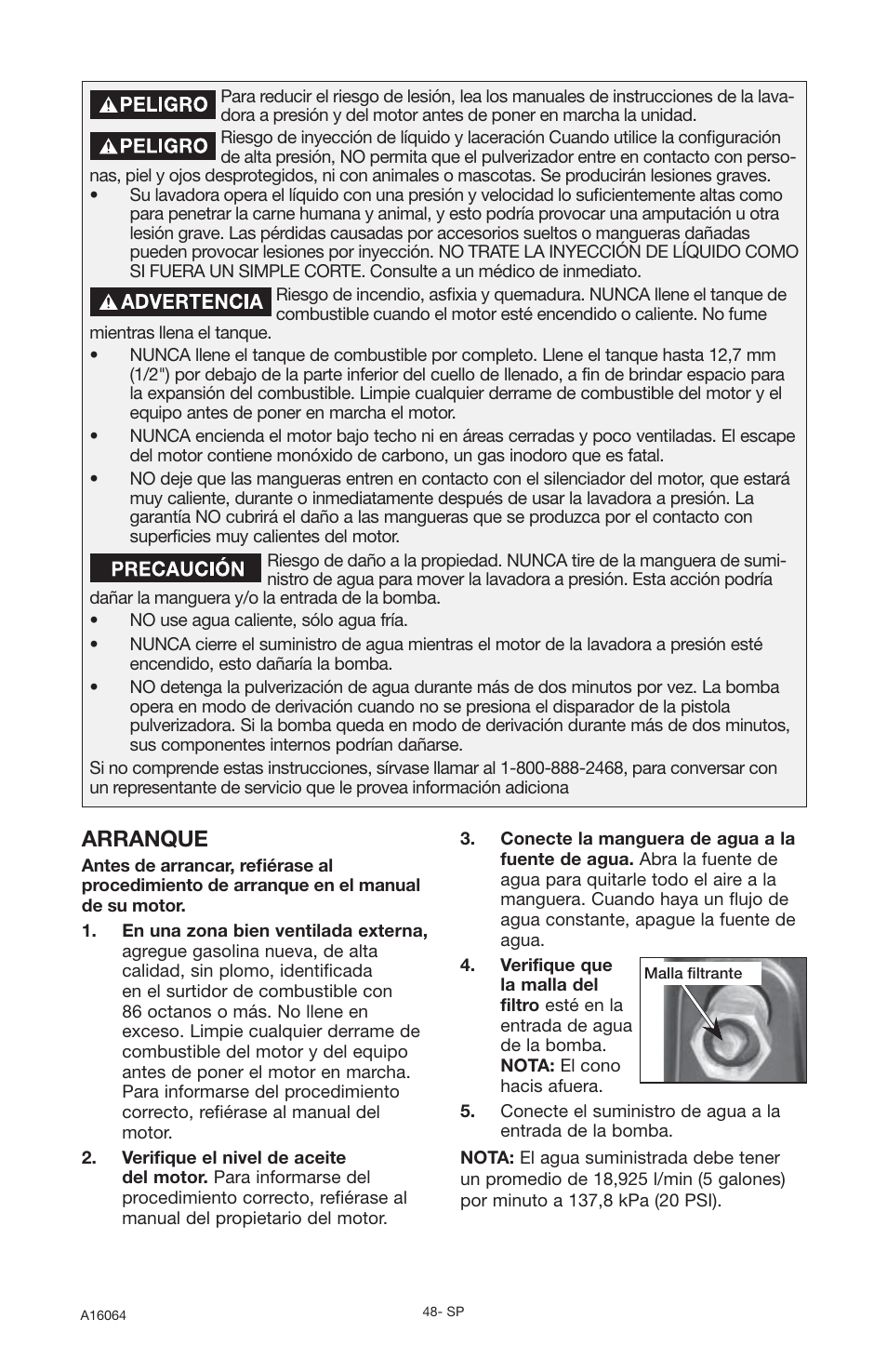 Arranque | DeVillbiss Air Power Company DVH2600 User Manual | Page 48 / 56