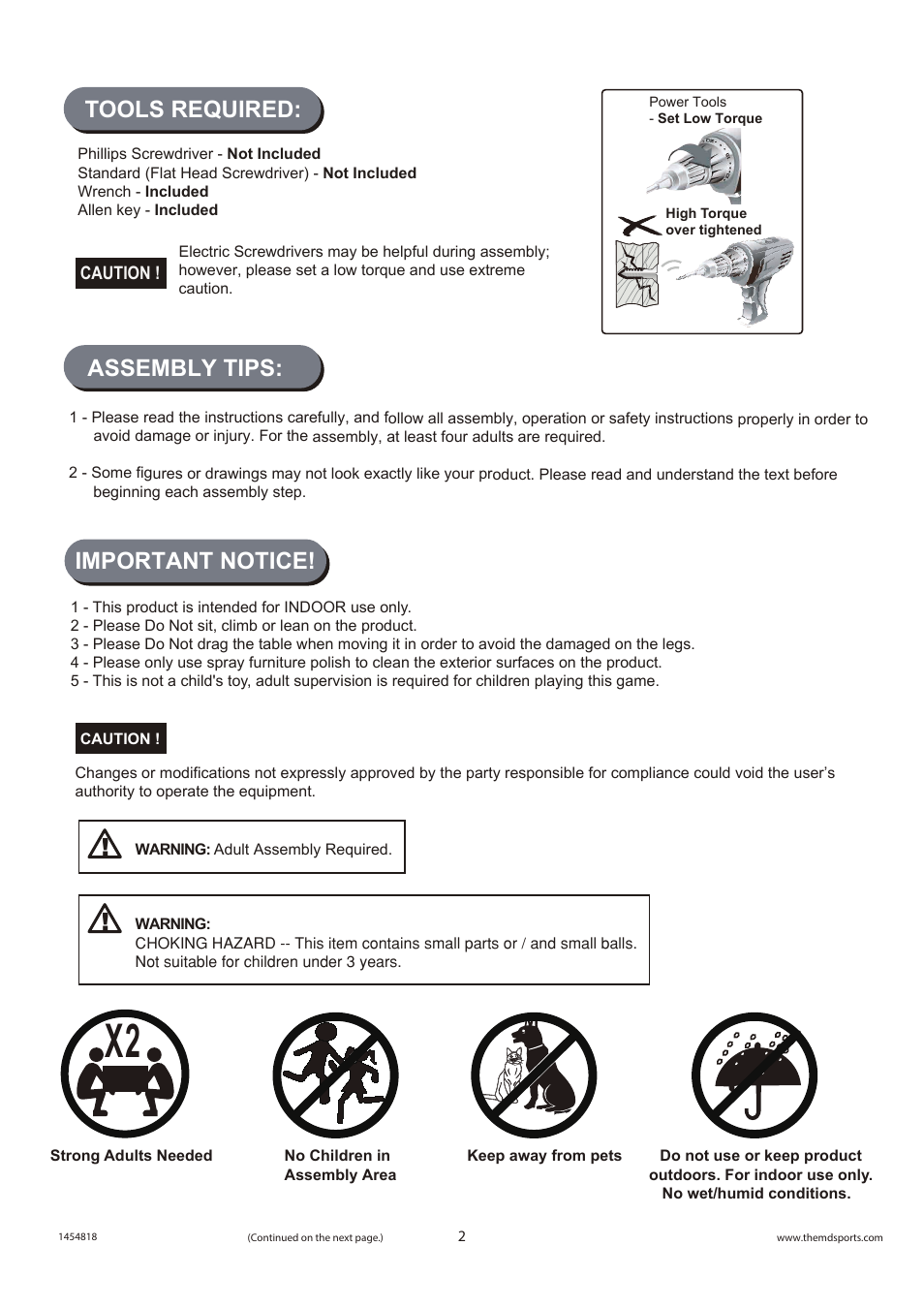 Tools required, Assembly tips, Important notice | Medal Sports FH1454818 User Manual | Page 3 / 13