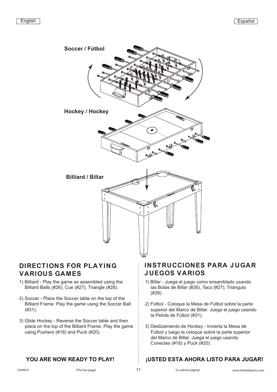 Directions for playing various games, Instrucciones para j ugar j uegos varios | Medal Sports WM.com1454810 User Manual | Page 12 / 12