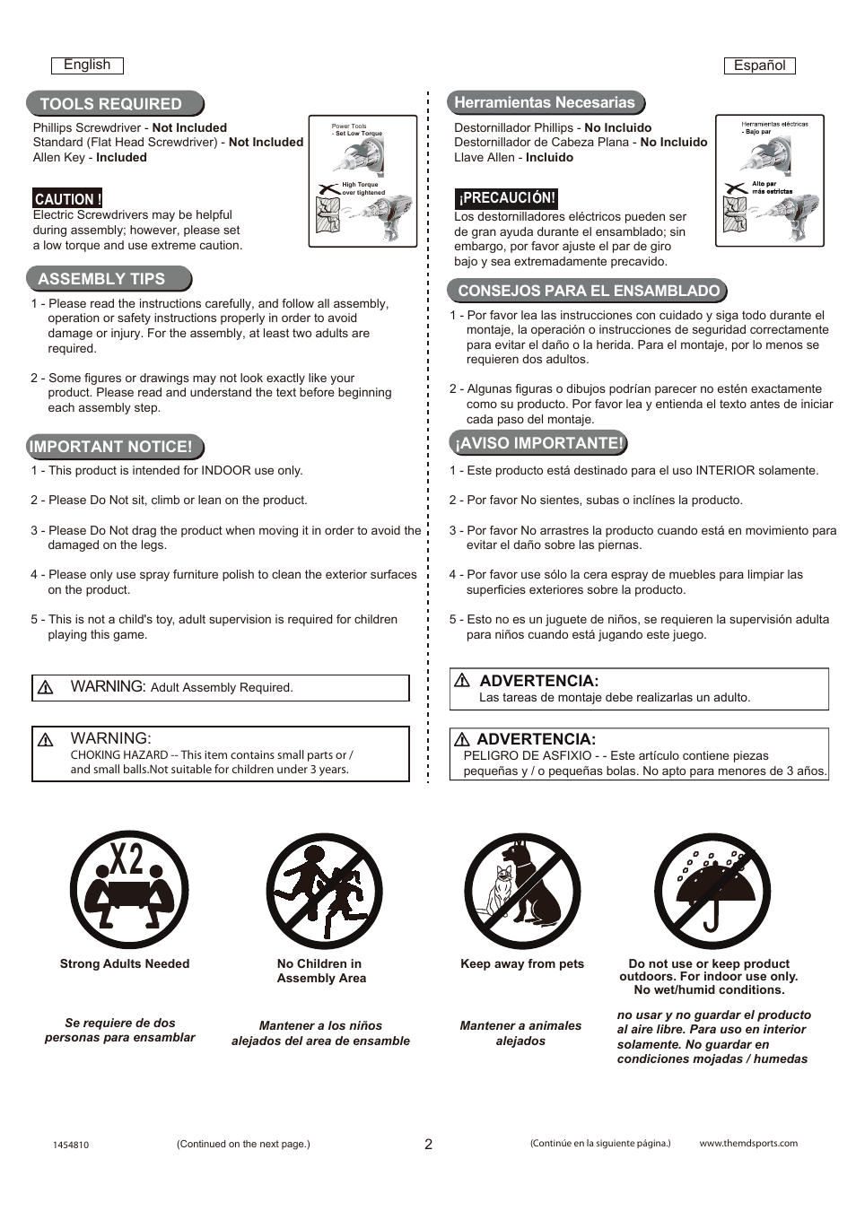 Assembly tips tools required, Important notice, Warning | Advertencia, Aviso importante | Medal Sports WM.com1454810 User Manual | Page 3 / 12