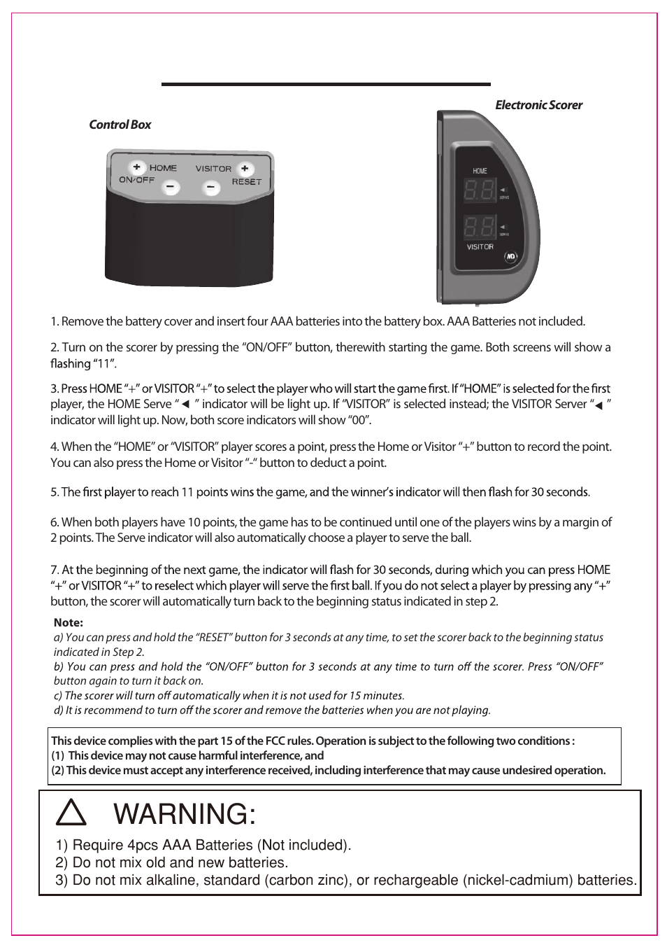 Scorer operation | Medal Sports DH44109 User Manual | Page 15 / 15