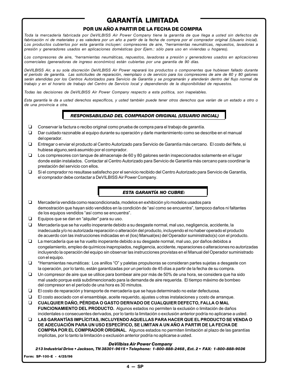 Garantía limitada | DeVillbiss Air Power Company MGAT-1 User Manual | Page 12 / 12