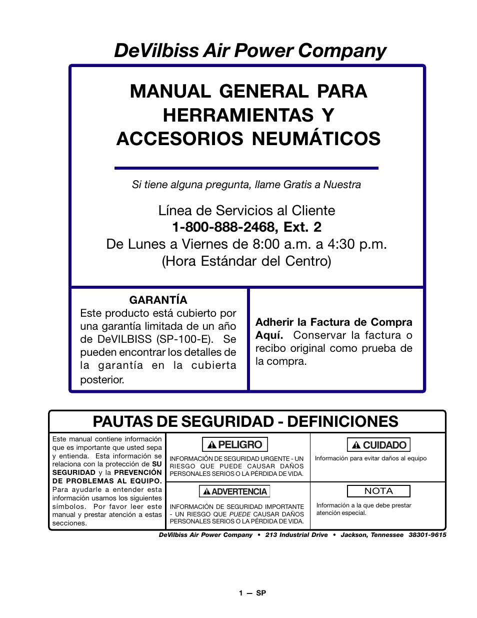 Devilbiss air power company, Pautas de seguridad - definiciones | DeVillbiss Air Power Company MGAT-1 User Manual | Page 9 / 12