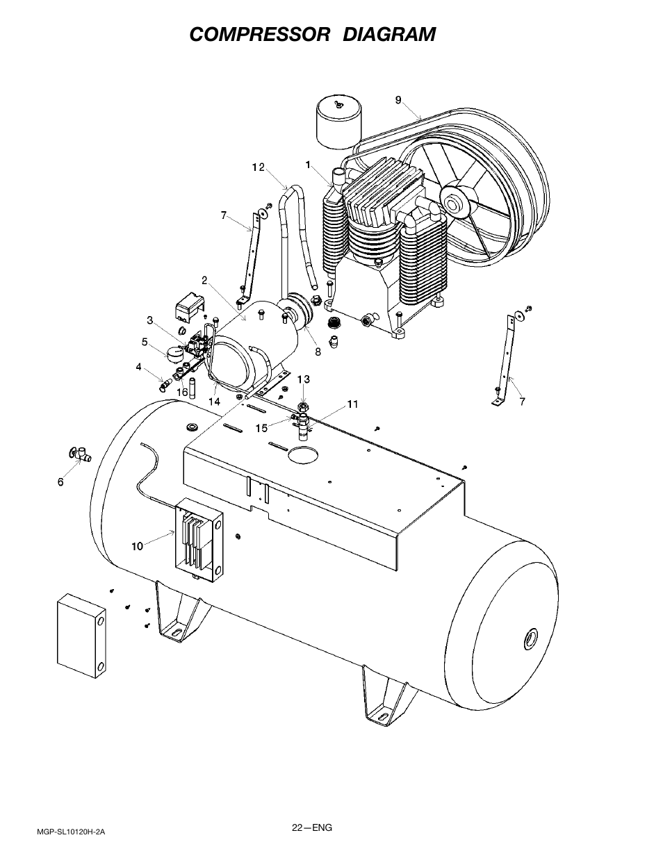 Compressor diagram | DeVillbiss Air Power Company MGP-SL10120H-2A User Manual | Page 22 / 56