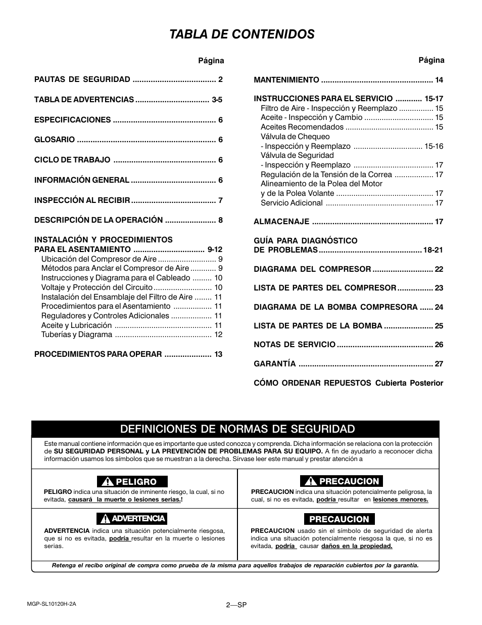 DeVillbiss Air Power Company MGP-SL10120H-2A User Manual | Page 30 / 56