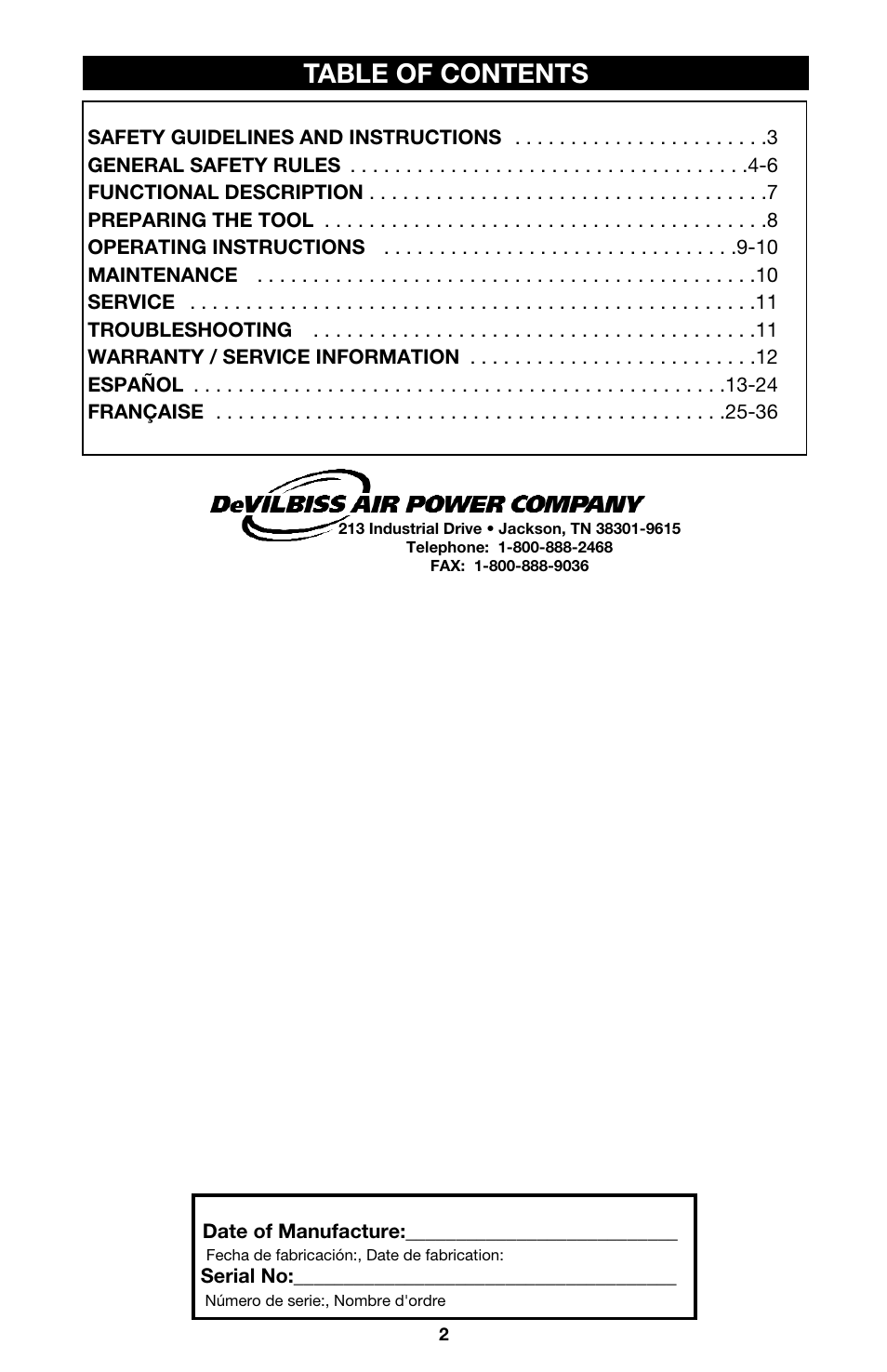 DeVillbiss Air Power Company Ex-Cell ENS150 User Manual | Page 2 / 12