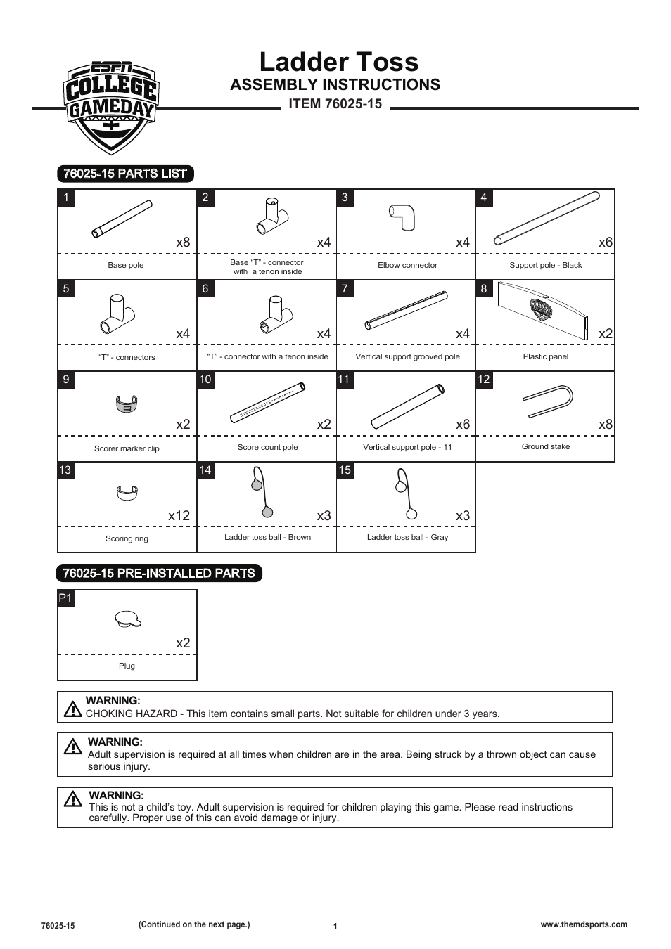 Medal Sports 76025 User Manual | 4 pages