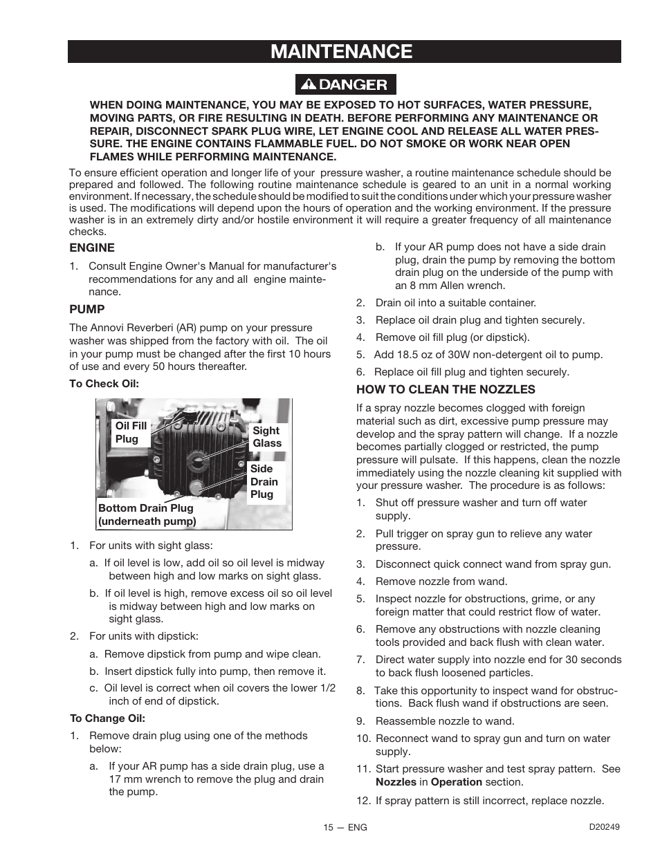 Maintenance | DeVillbiss Air Power Company 3540CWHP User Manual | Page 15 / 20