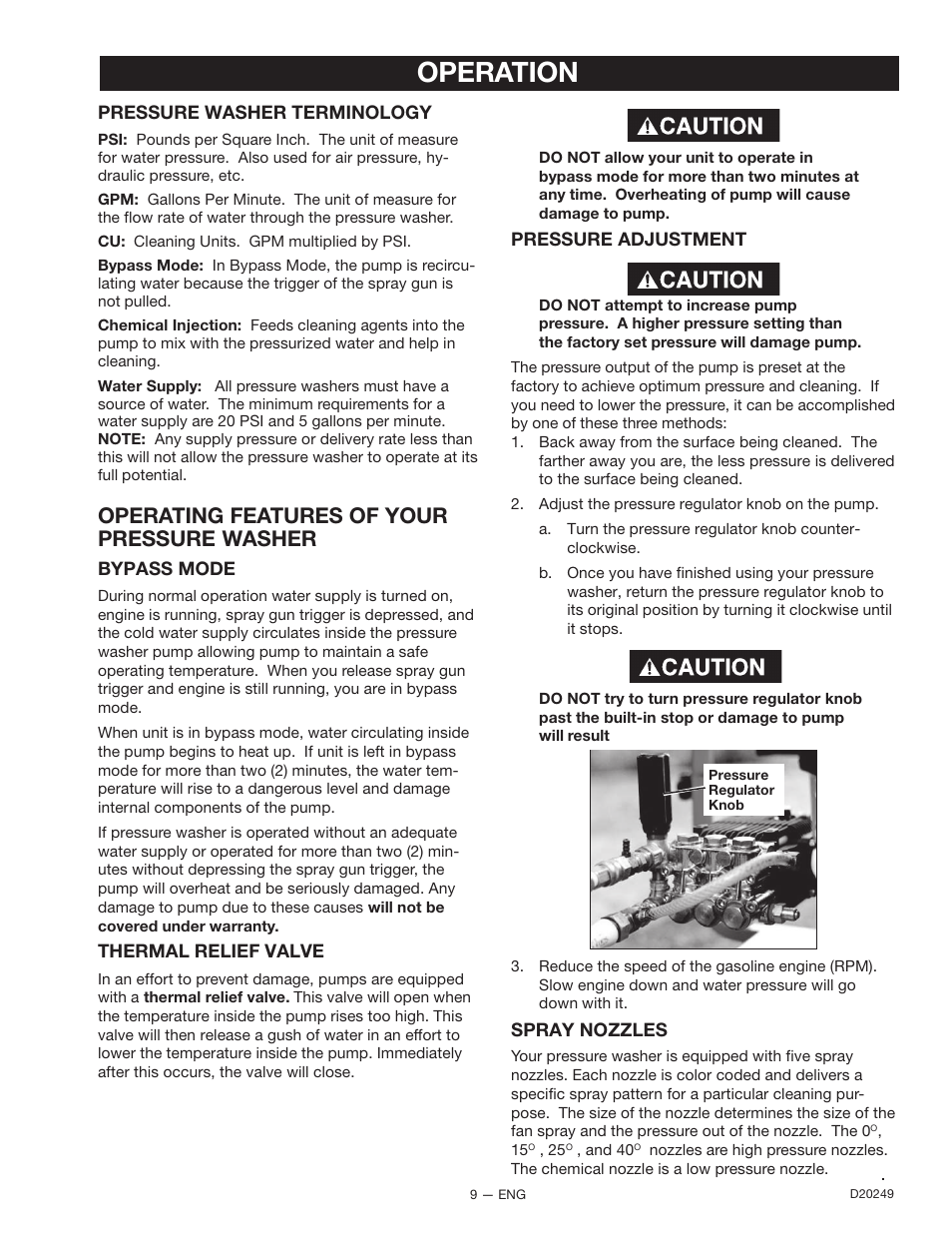 Operation, Operating features of your pressure washer | DeVillbiss Air Power Company 3540CWHP User Manual | Page 9 / 20