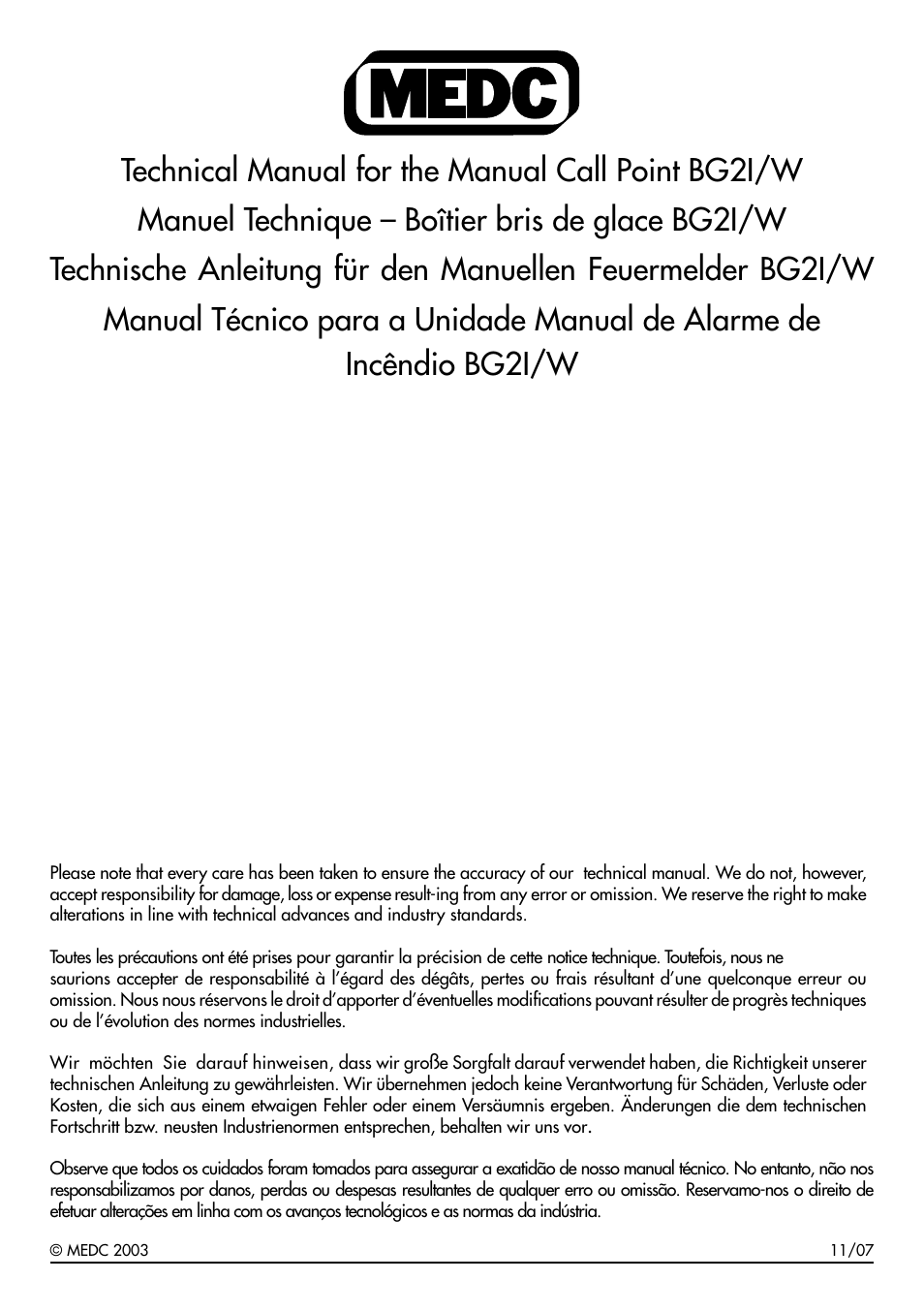 MEDC BG2 User Manual | 12 pages