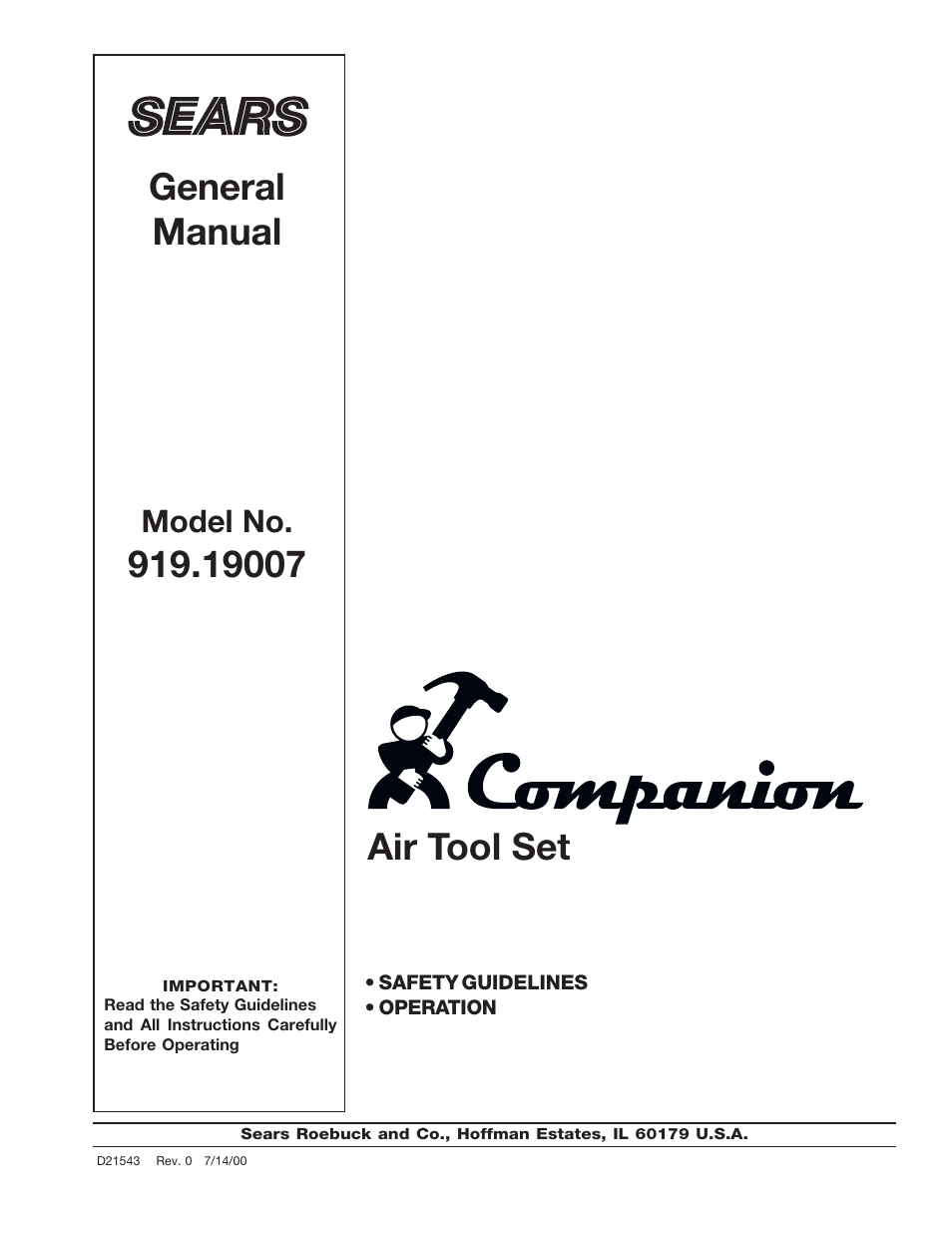 DeVillbiss Air Power Company Companion 919.19007 User Manual | 8 pages