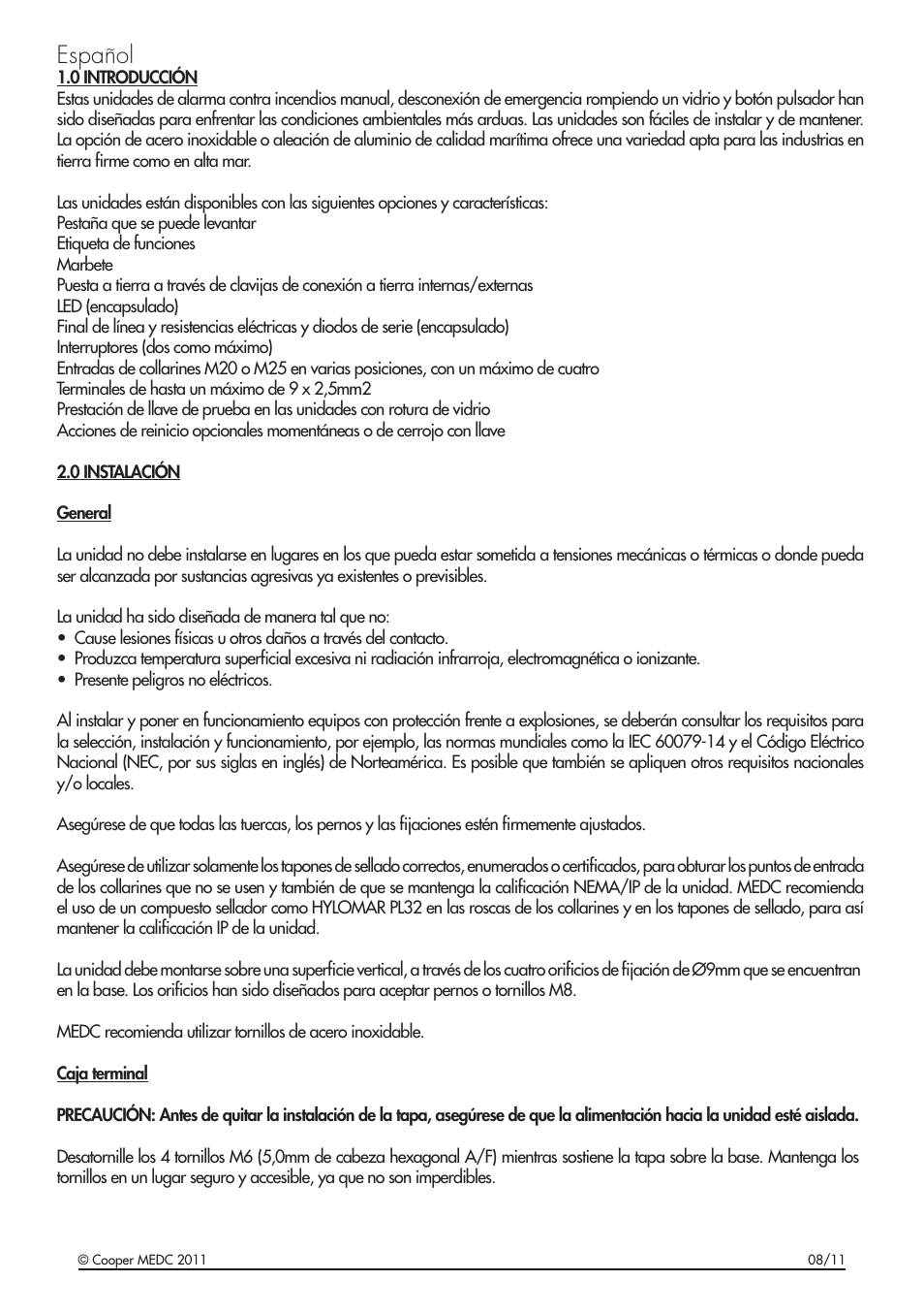 Espanol | MEDC SM87BG User Manual | Page 20 / 28